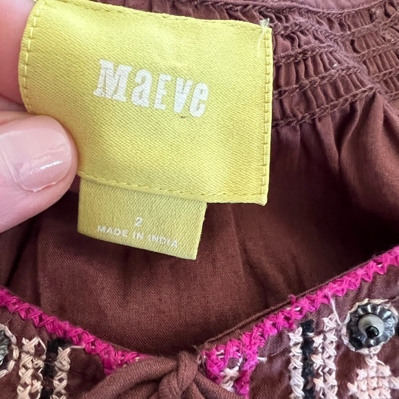 Maeve Anthropologie Embroidered Cap Sleeve Tie Front Shift Dress / size 2 - Picture 12 of 13